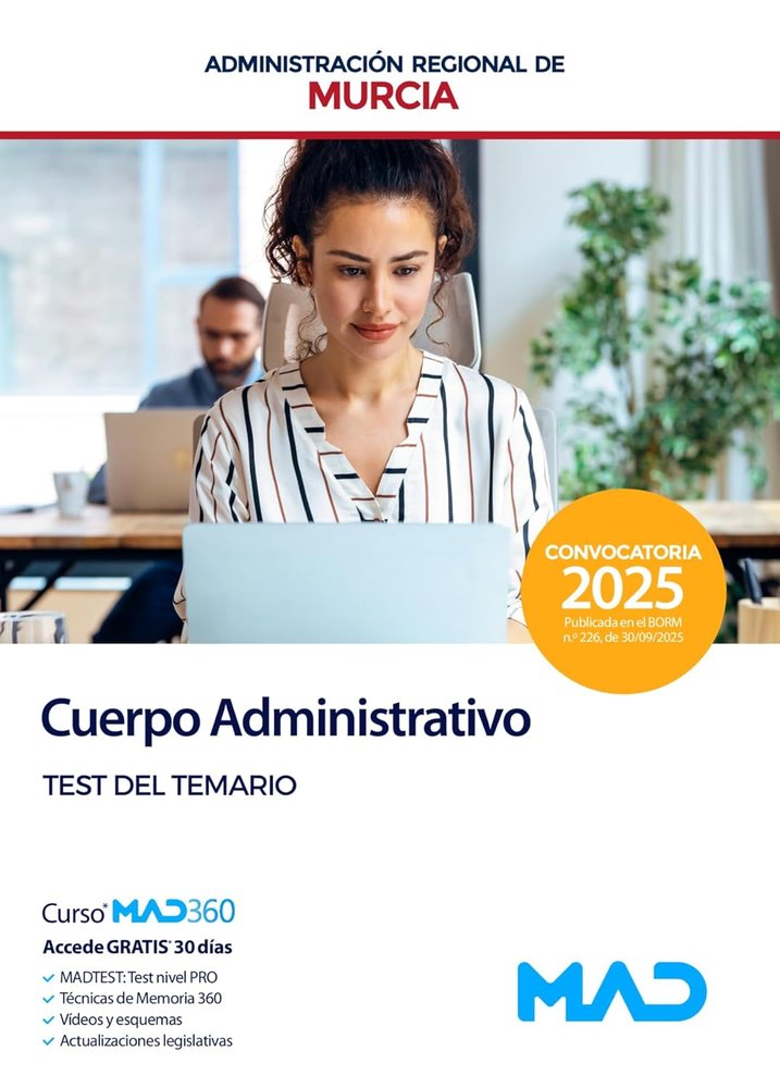 CUERPO ADMINISTRATIVO TEST TEMARIO COMUNIDAD AUTONOMA MURCIA | portada del libro