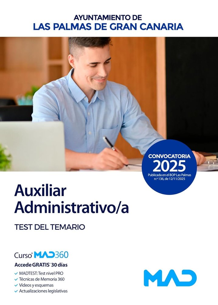 025 TEST AUXILIAR ADMINISTRATIVO/A DEL AYUNTAMIENTO DE LAS PALMAS, de AA.VV. | portada del libro