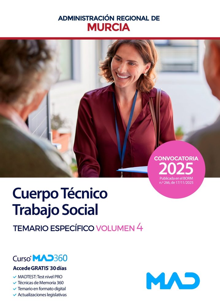 TRABAJO SOCIAL CUERPO TECNICO TEMARIO 4 REGION MURCIA, de Varios autores | portada del libro