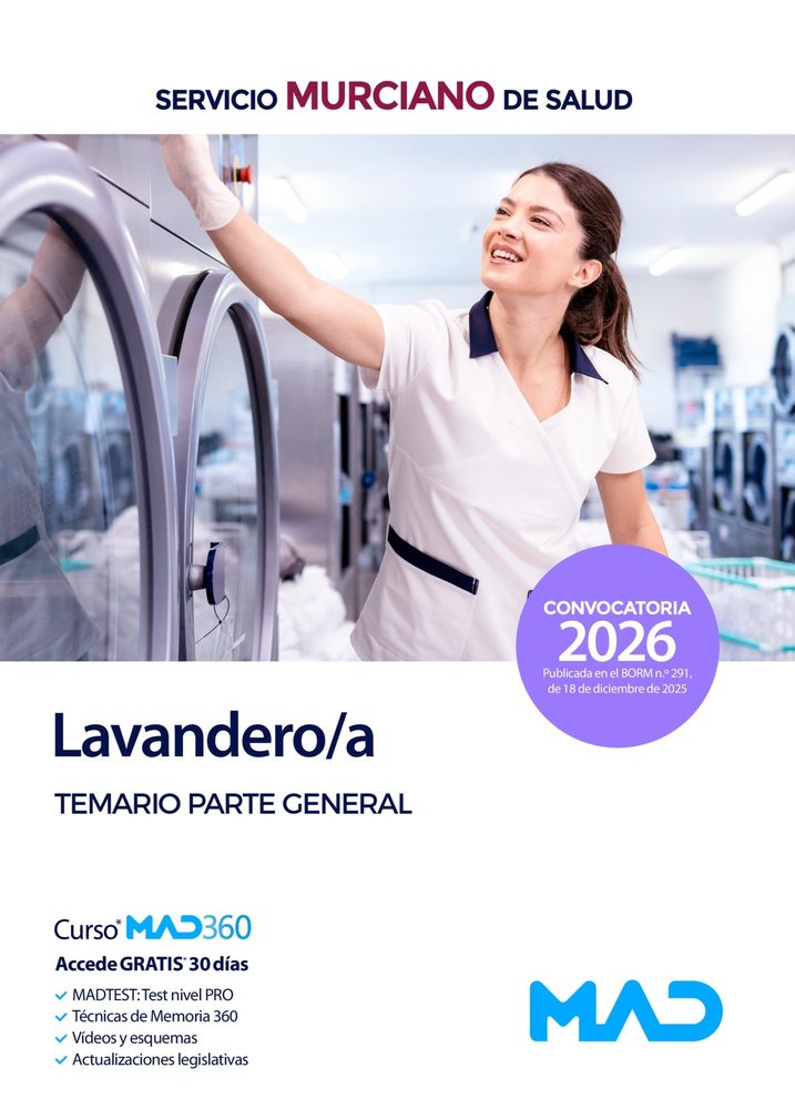 lavandera del Servicio Murciano de Salud. Temario parte general | portada del libro