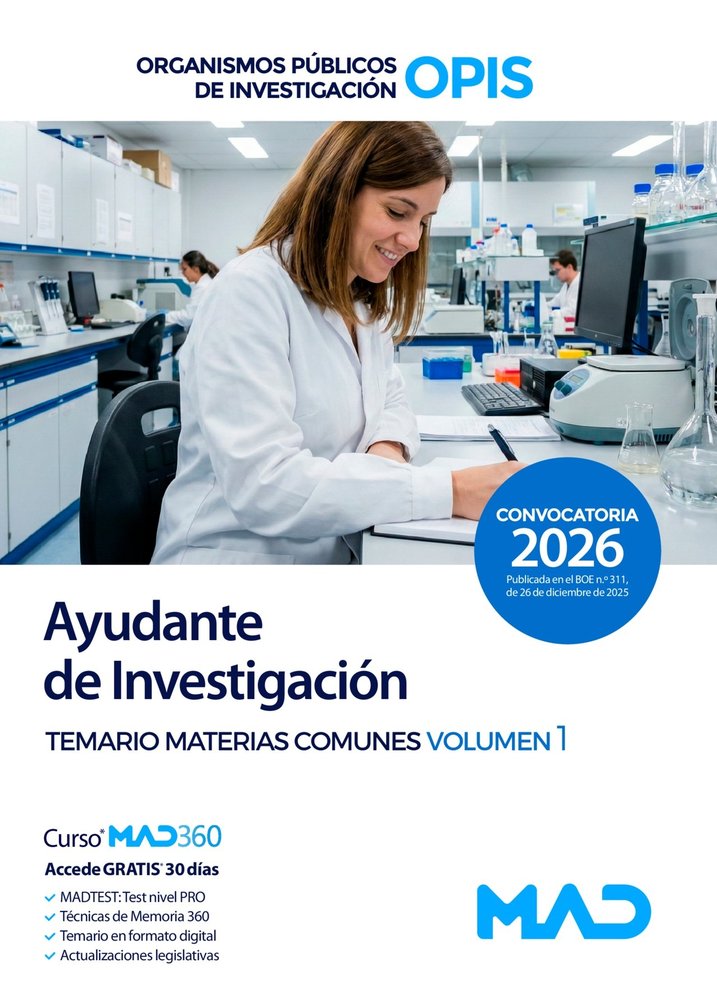 TEMARIO I MATERIAS COMUNES AYUDANTE INVESTIGACION ORGANISMOS PUBLICOS DE INVESTI, de Varios autores | portada del libro