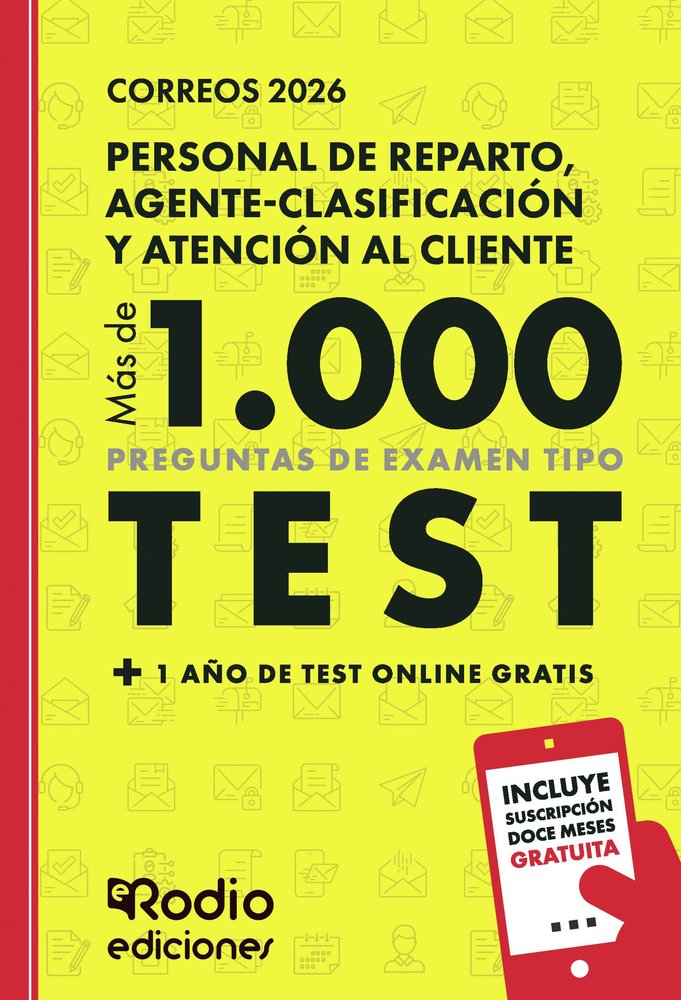 CORREOS 2026. MAS DE MIL PREGUNTAS DE EXAMEN TIPO TEST 1 AÑO DE TEST ONLINE GR | portada del libro