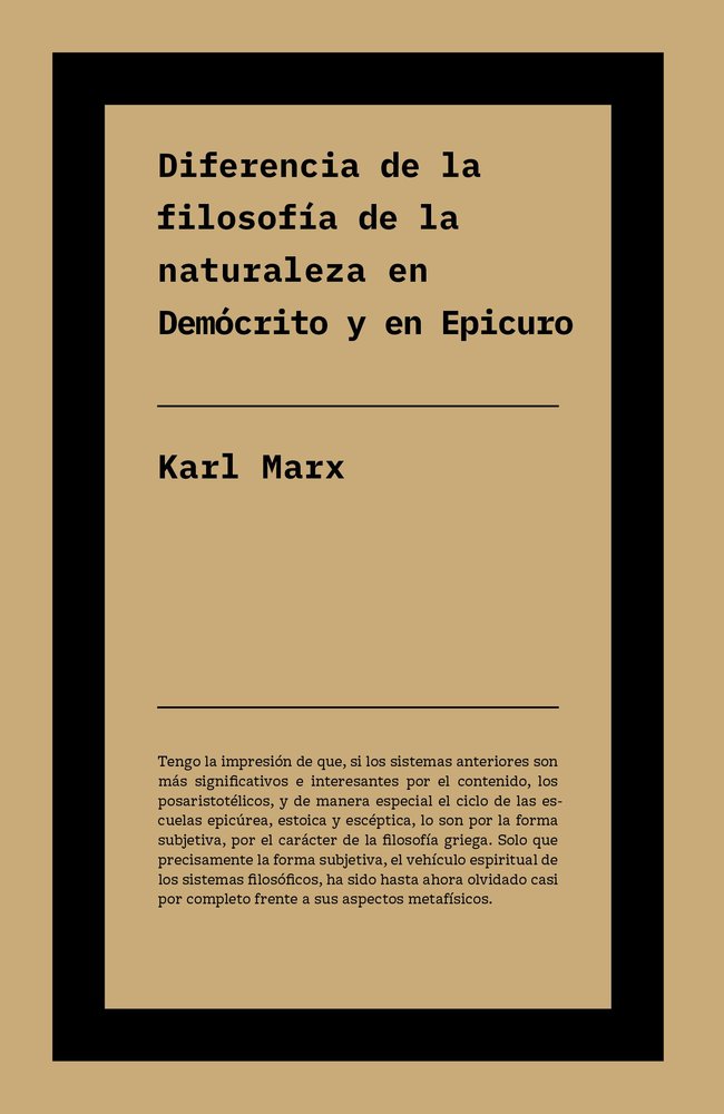 DIFERENCIA ENTRE LA FILOSOF¡A DE LA NATURALEZA EN DEMóCRITO Y EN EPICURO, de MARX, KARL | portada del libro
