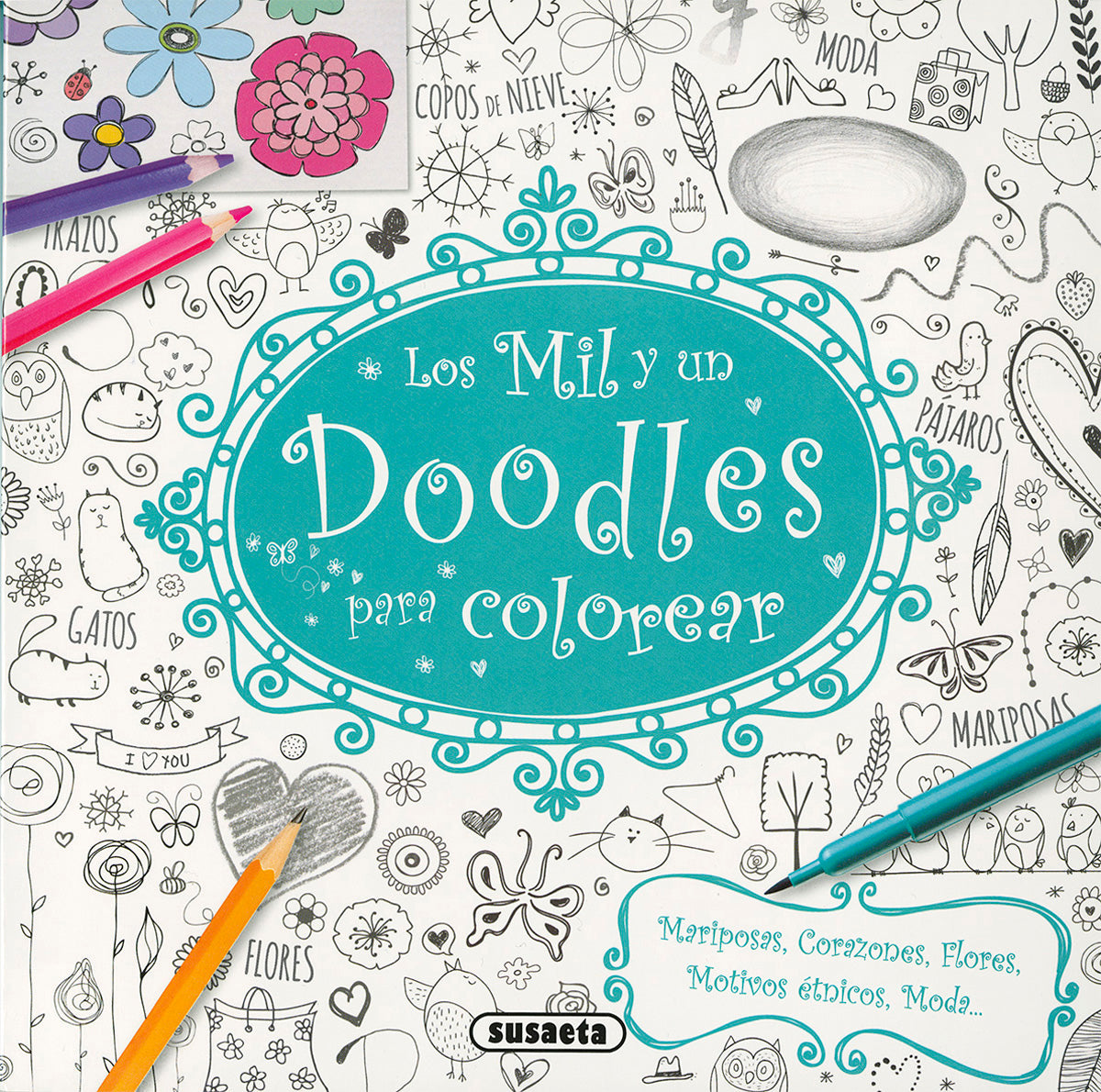 Los mil y un doodles para colorear, de Susaeta | portada del libro